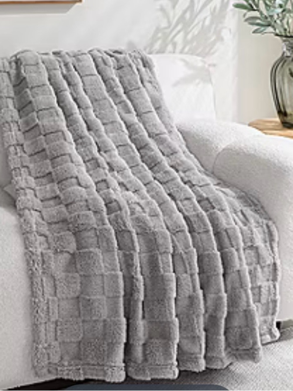 Luxury Plush Gray Checkered Throw Blanket by